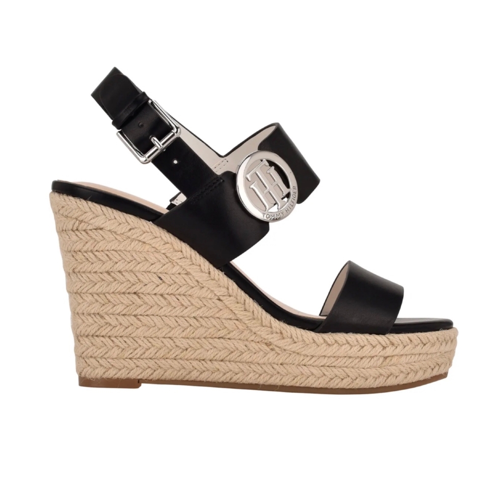 TOMMY HILFIGER Kahdy Black Espadrille Platform Sandals - Picture 9 of 13